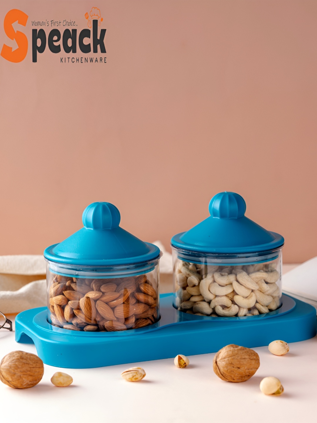 

Speack Green Plastic 2 Pieces Food Containers Each with Leak-Free Lid and Tray
