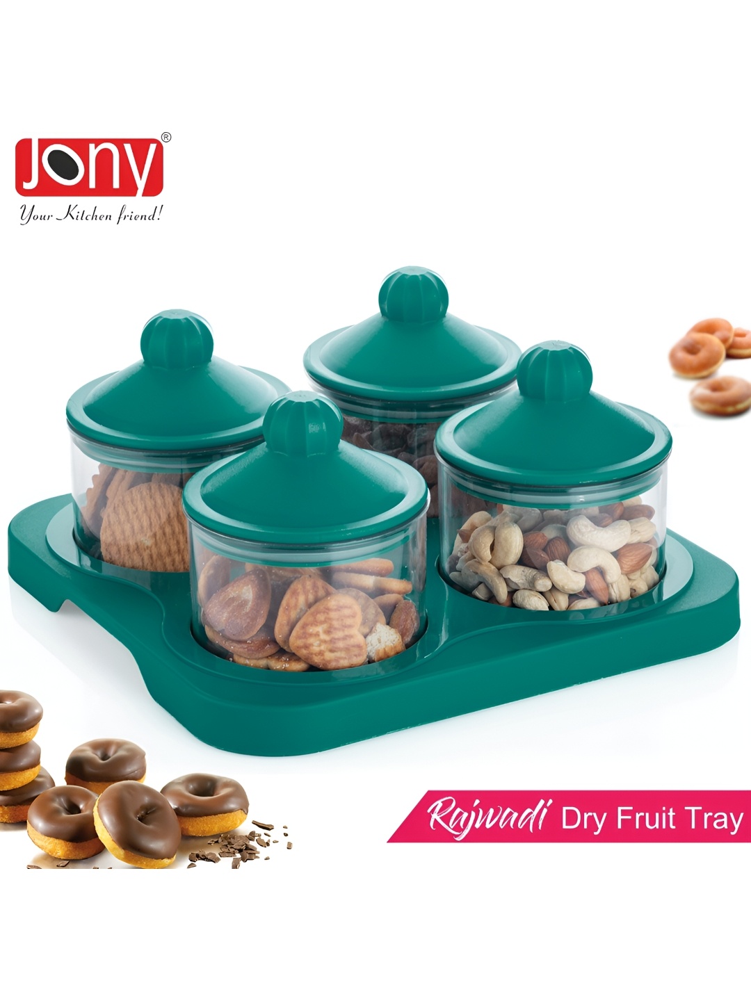 

Speack Green 4 Pieces Melamine Serving Food Conrainers With Lid & Trey 500 ml Each