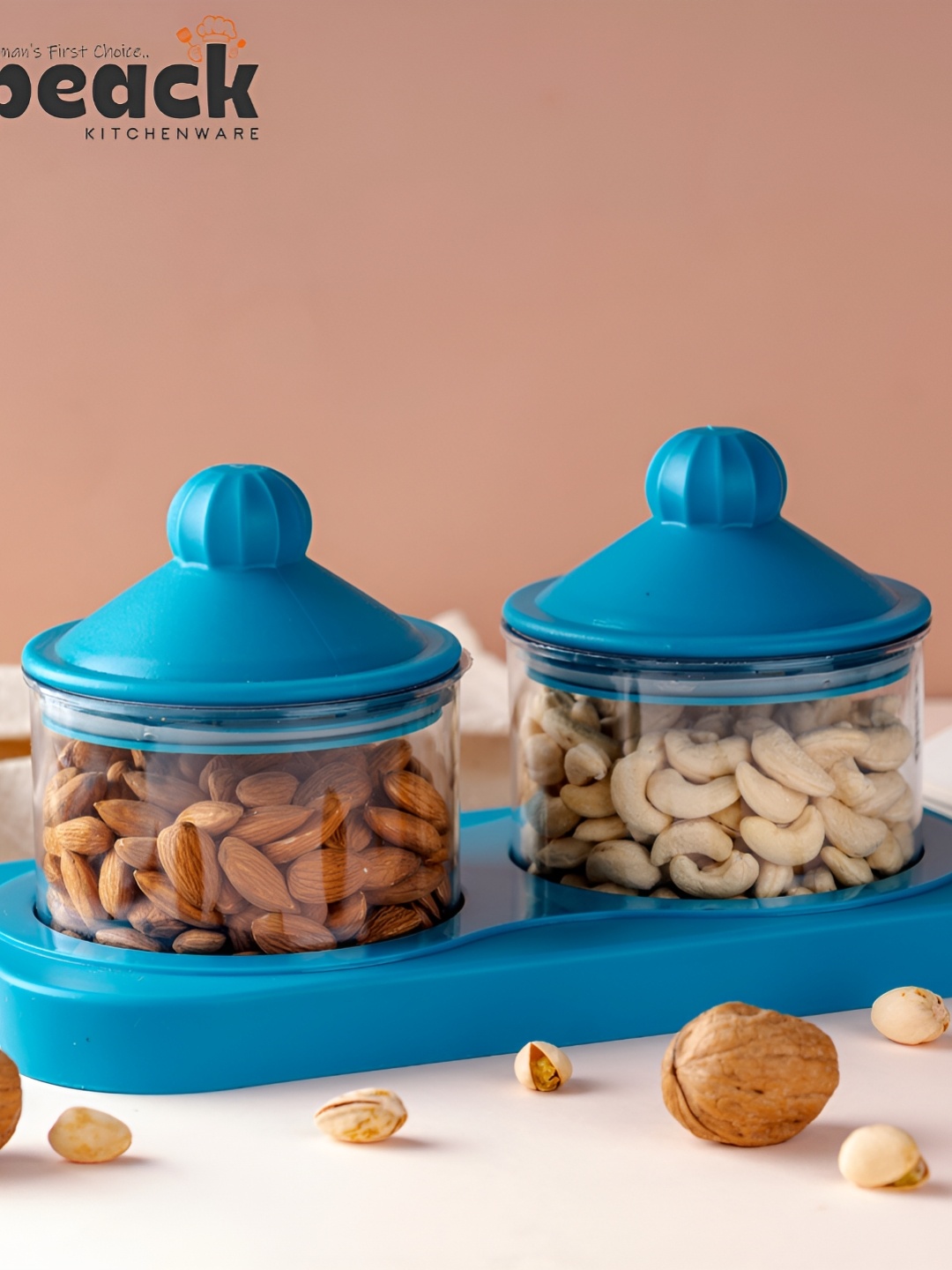 

Speack Blue 2 Pieces Melamine Serving Food Conrainers With Lid & Trey 500 ml Each