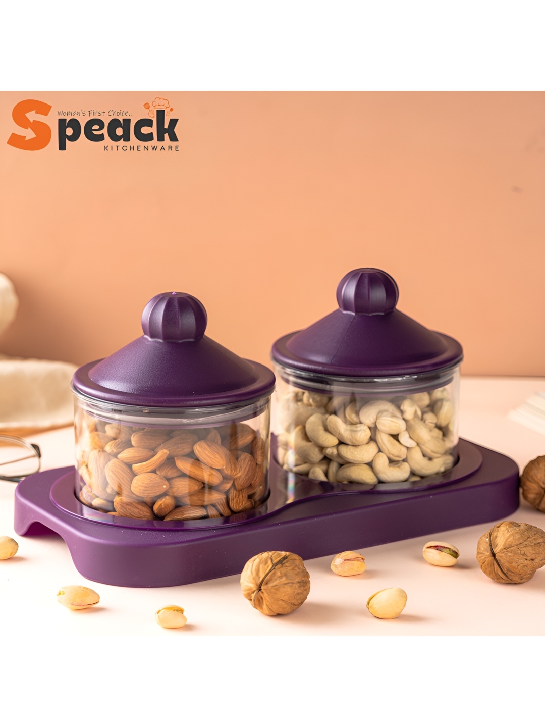 

Speack Purple 2 Pieces Melamine Serving Food Conrainers With Lid & Trey 500 ml Each