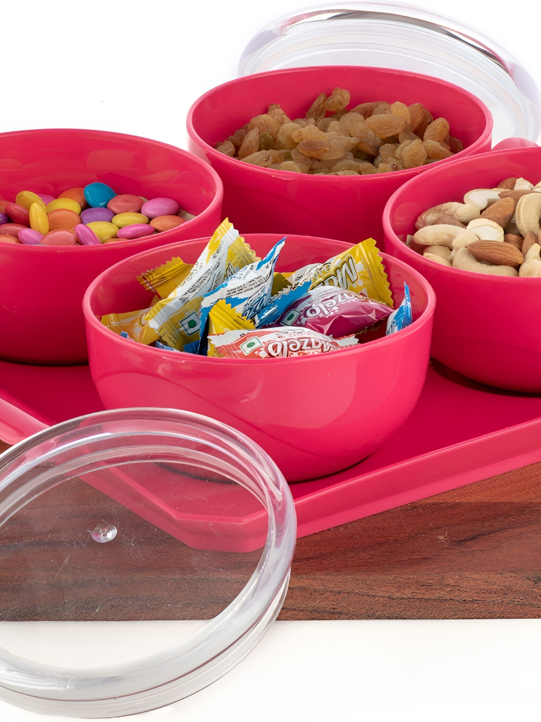 

Speack Pink4 Pieces Melamine Serving Food Conrainers With Lid & Trey 400 ml Each, Pink