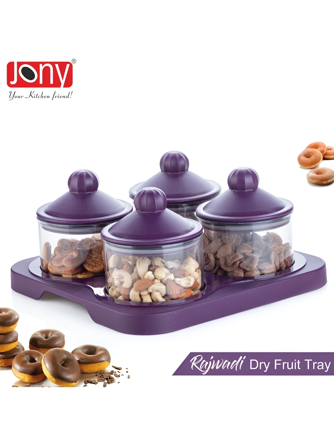 

Speack Purple 4 Pieces Serving Food Conrainers With Lid & Trey 500 ml Each