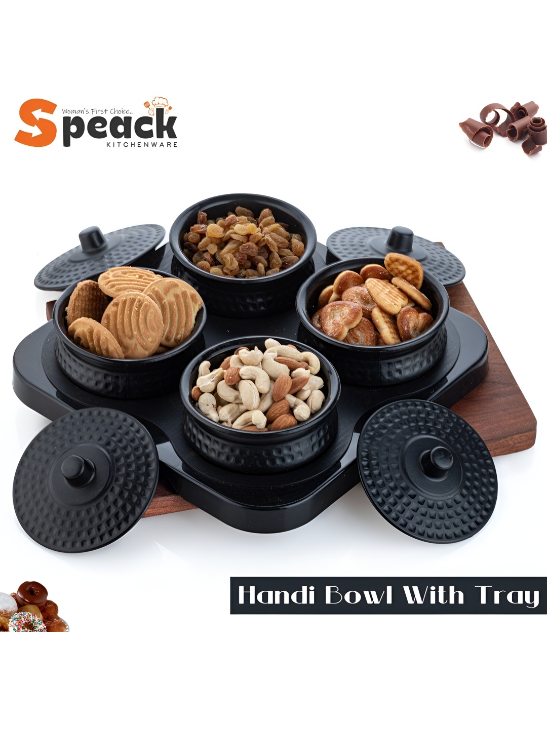 

Speack Black 4 Pieces Melamine Textured Serving Bowls 400ml