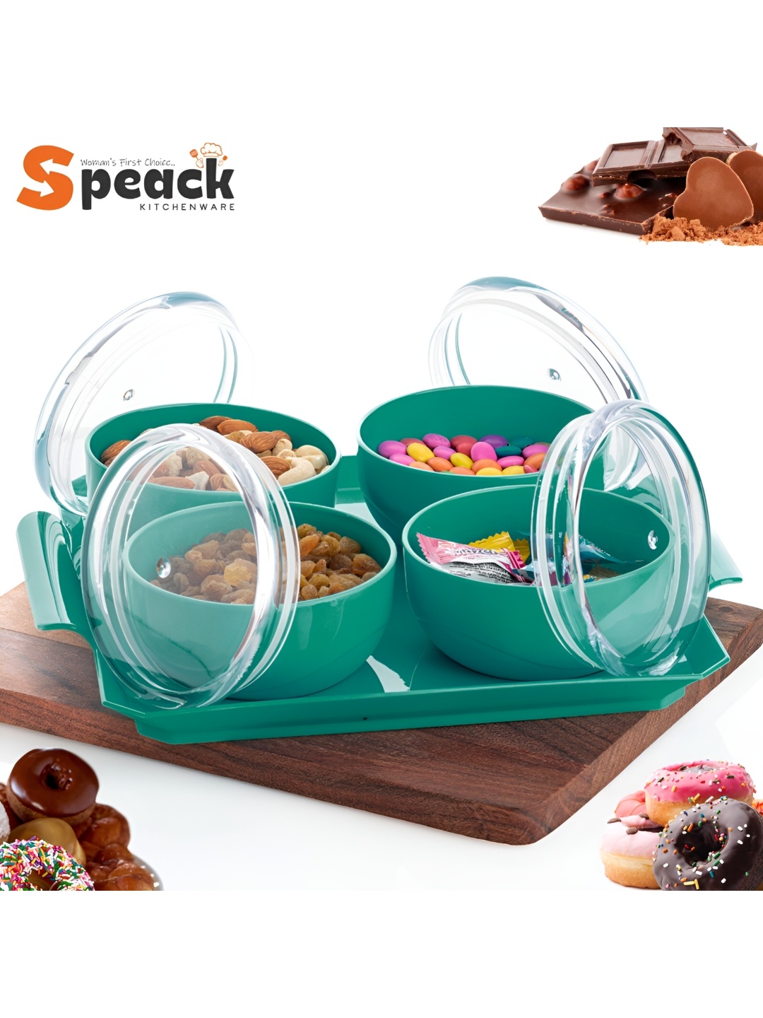 

Speack Green 4 Pieces Melamine Serving Bowls 400ml