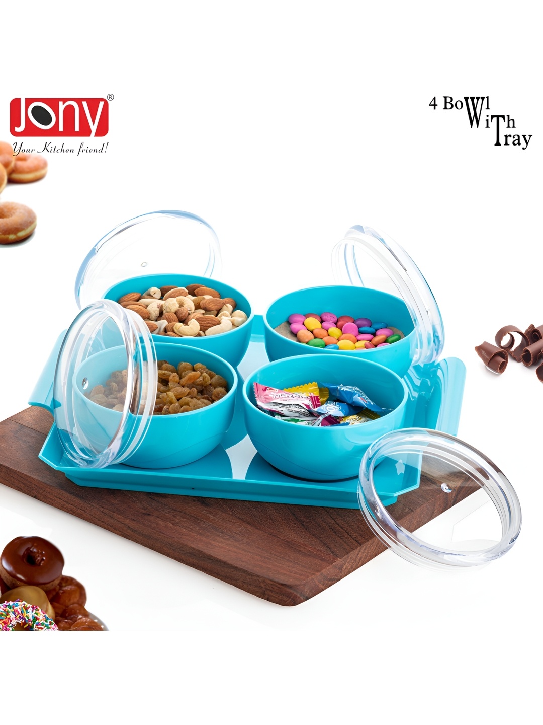 

Speack Blue Plastic 4 Pieces Food Containers Each with Leak-Free Lid and Tray