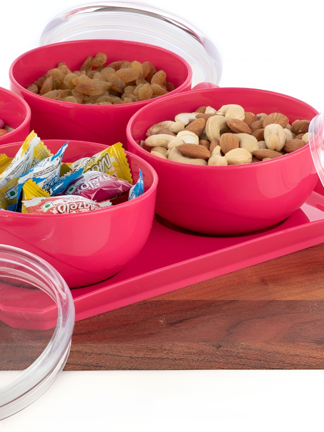 

Speack Pink Plastic 4 Pieces Food Container with Leak-Free Lid and Tray 400 ml