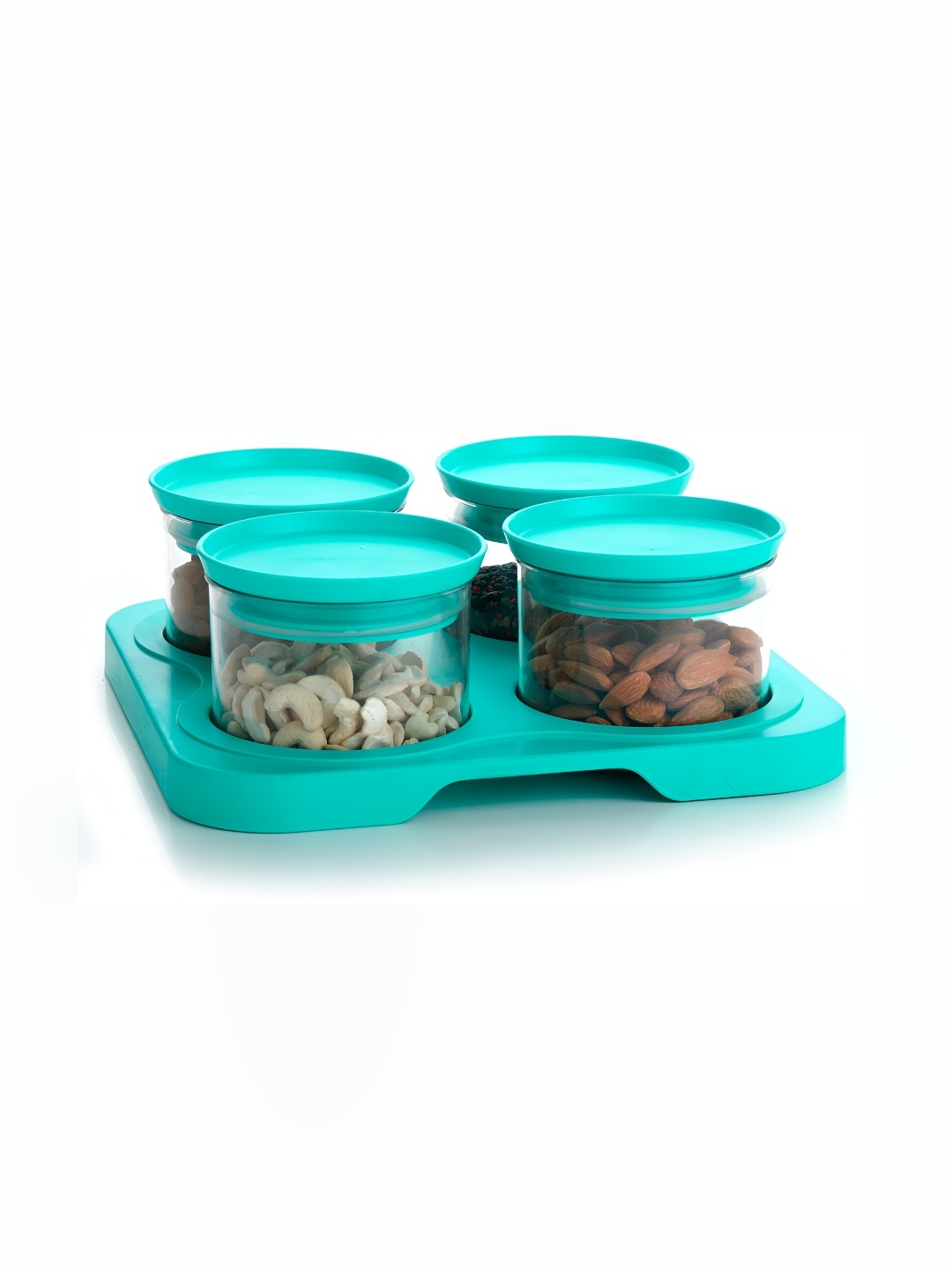 

Speack Green 4 Pieces Serving Food Conrainers With Lid & Trey 450 ml Each