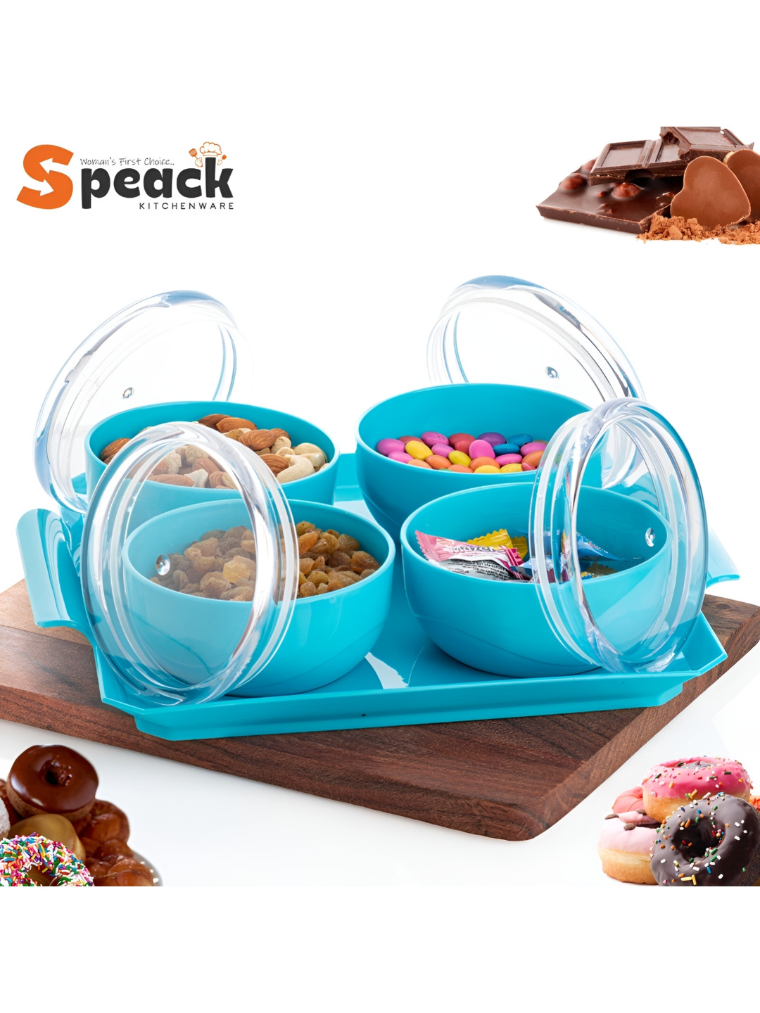 

Speack Blue 4 Pieces Food Containers With Tray 400 ml