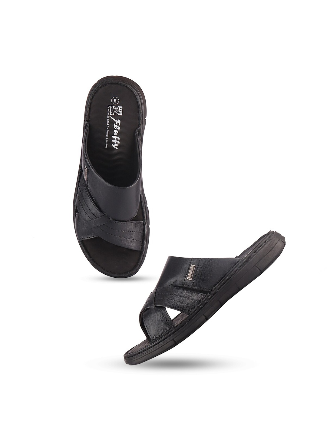 

Red Chief Men Open Toe Leather Comfort Sandals, Black