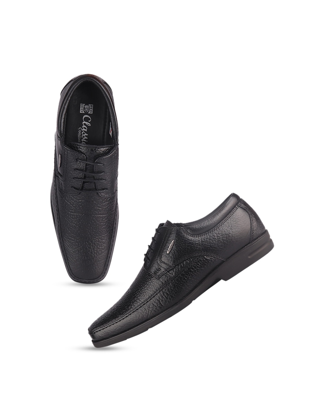 

Red Chief Men Textured Square Toe Leather Formal Derbys, Black