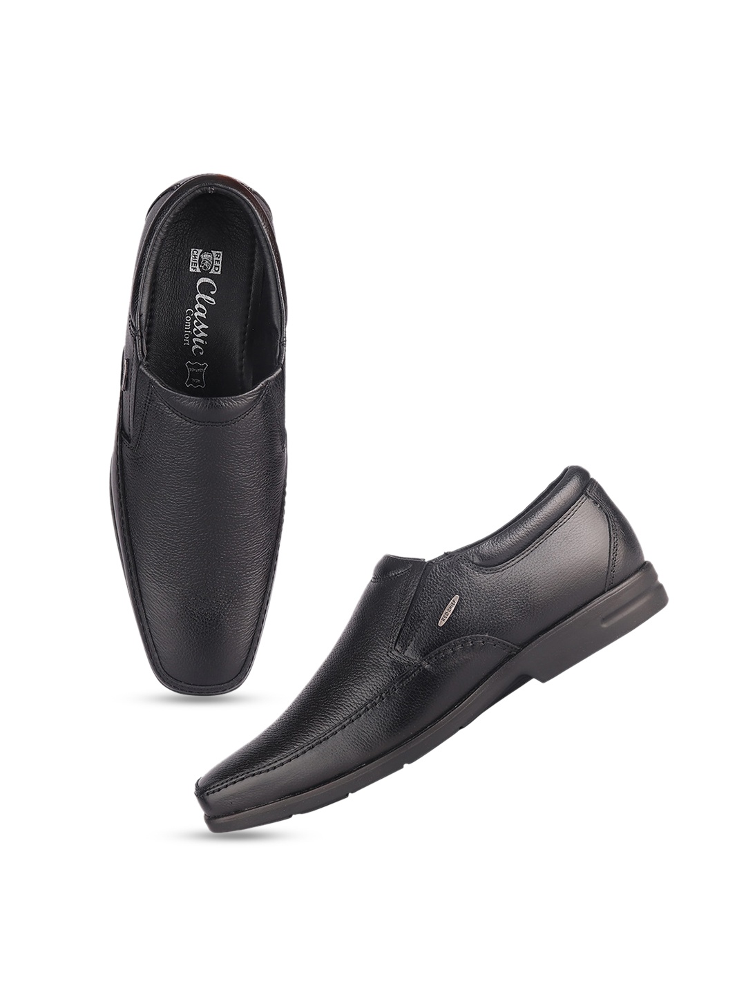 Red Chief Men Textured Square Toe Formal Slip On Shoes, Black