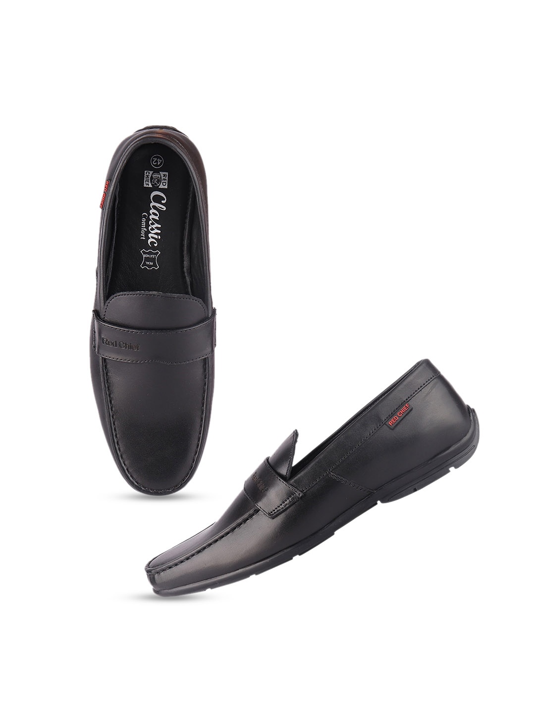 Red Chief Men Round Toe Leather Formal Loafers, Black
