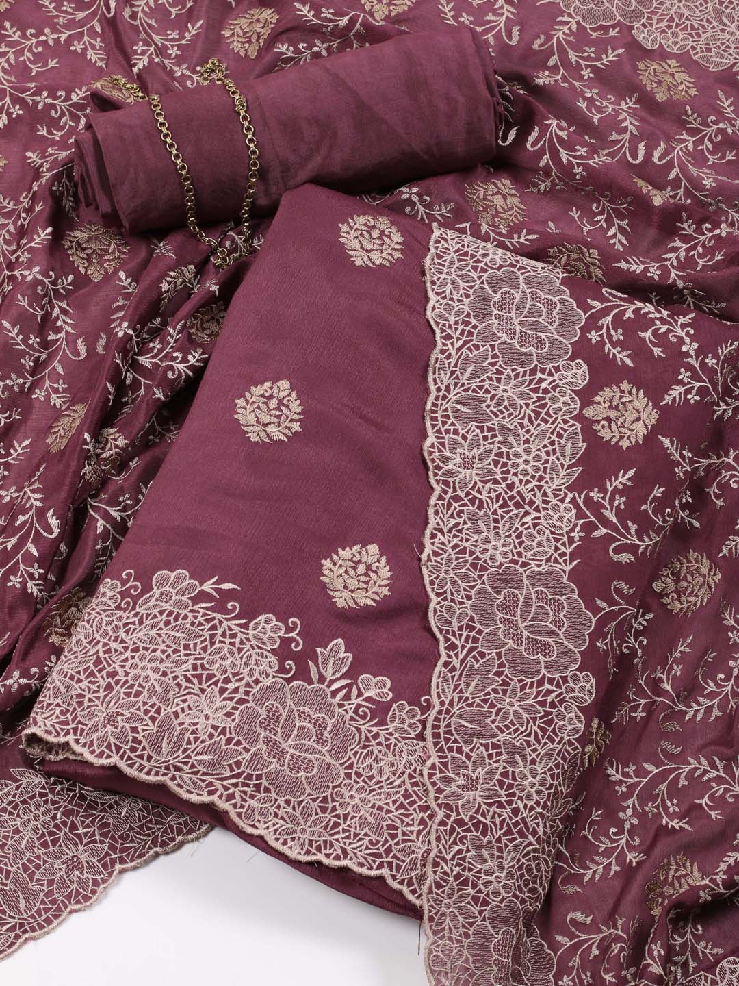 

Meena Bazaar Floral Embroidered Unstitched Dress Material, Pink