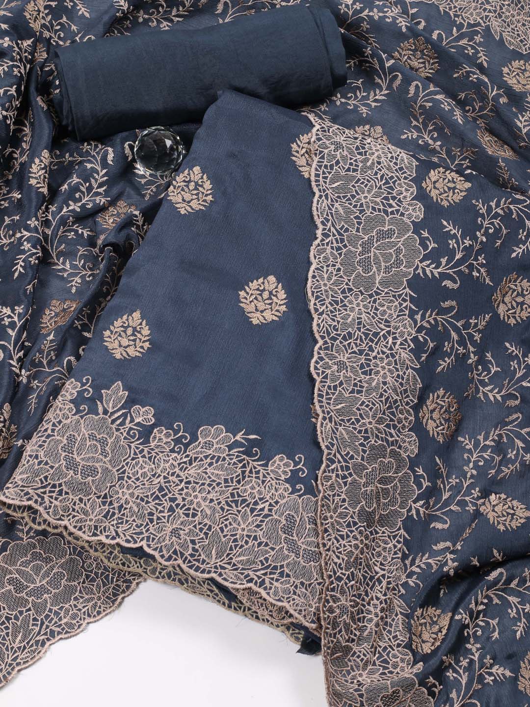 

Meena Bazaar Floral Embroidered Unstitched Dress Material, Blue