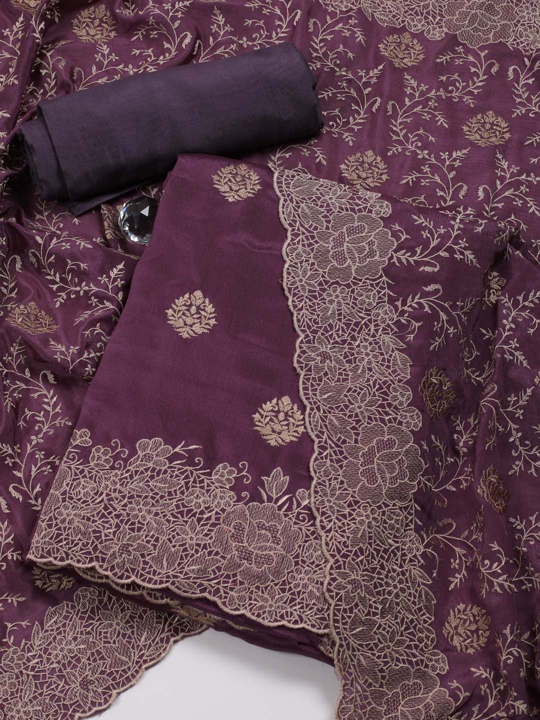 

Meena Bazaar Embroidered Unstitched Dress Material, Purple