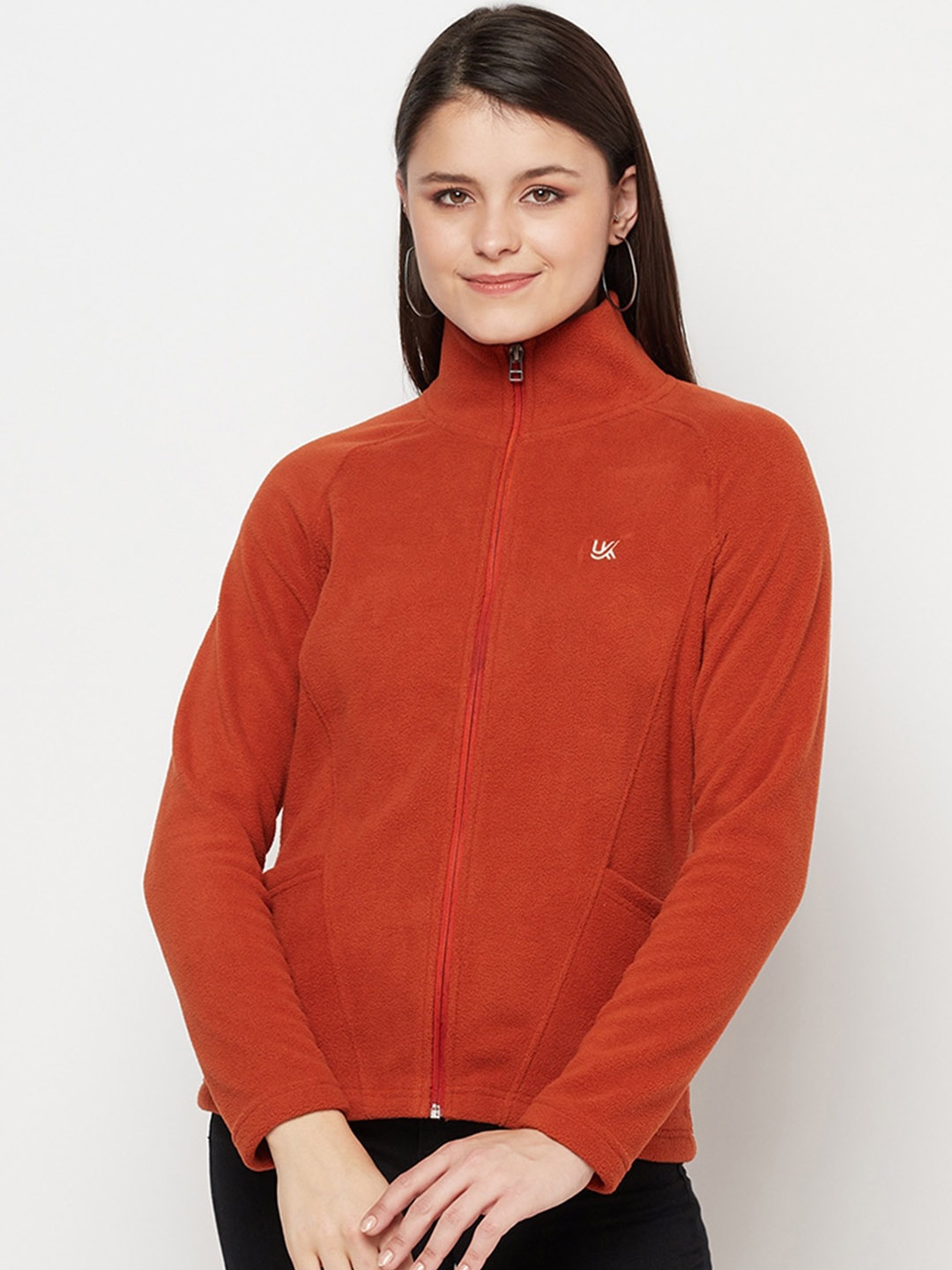 

URKNIT Mock Collar Lightweight Open Front Jacket, Rust