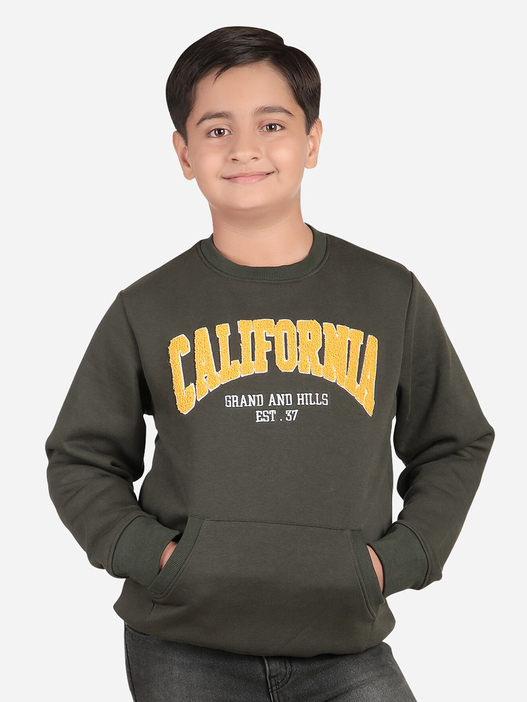 

Bodycare Kids Boys Typography Printed Fleece Pullover Sweatshirt, Green