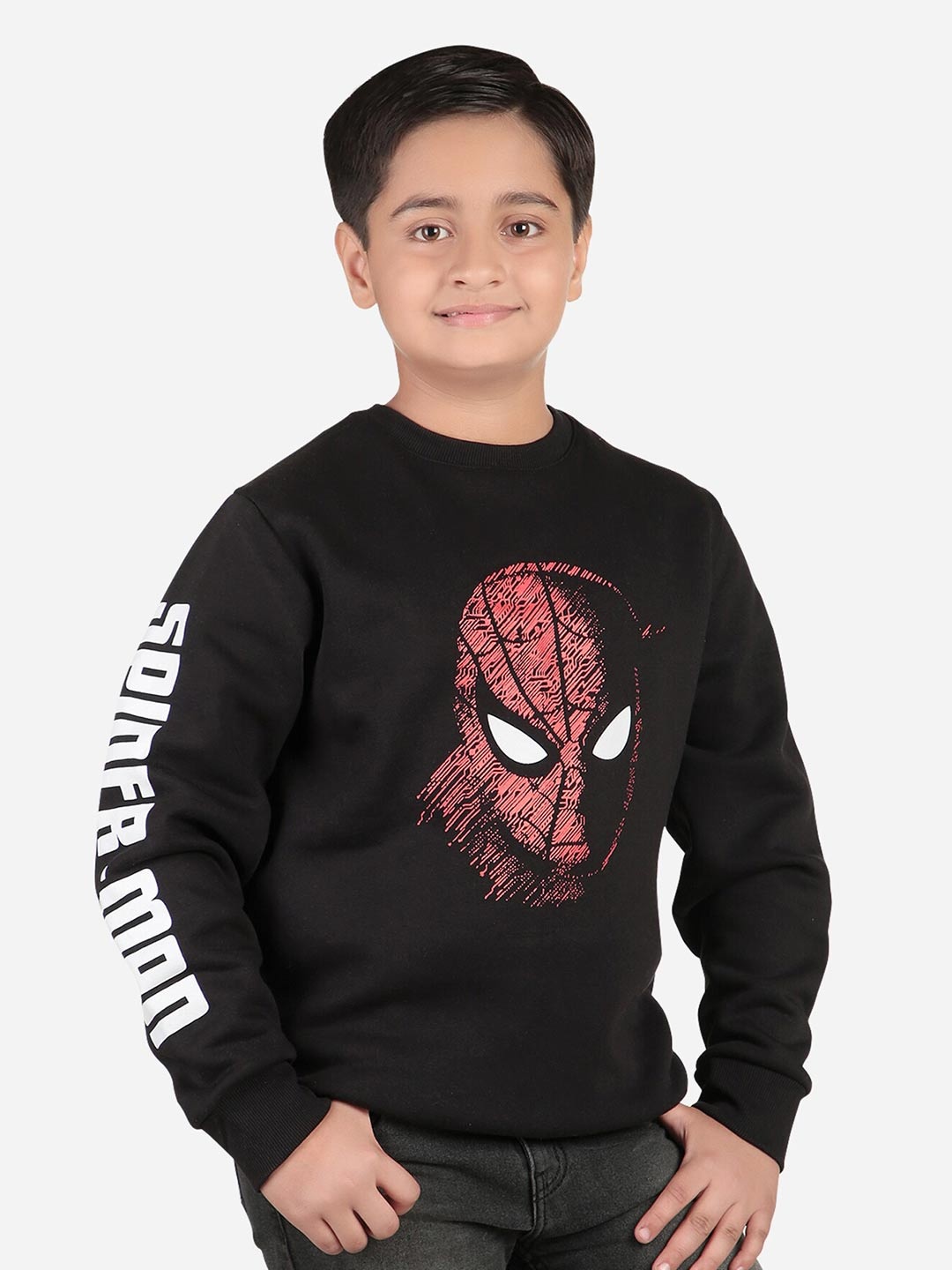 

Bodycare Kids Boys Spider Man Printed Long Sleeves Fleece Pullover, Black