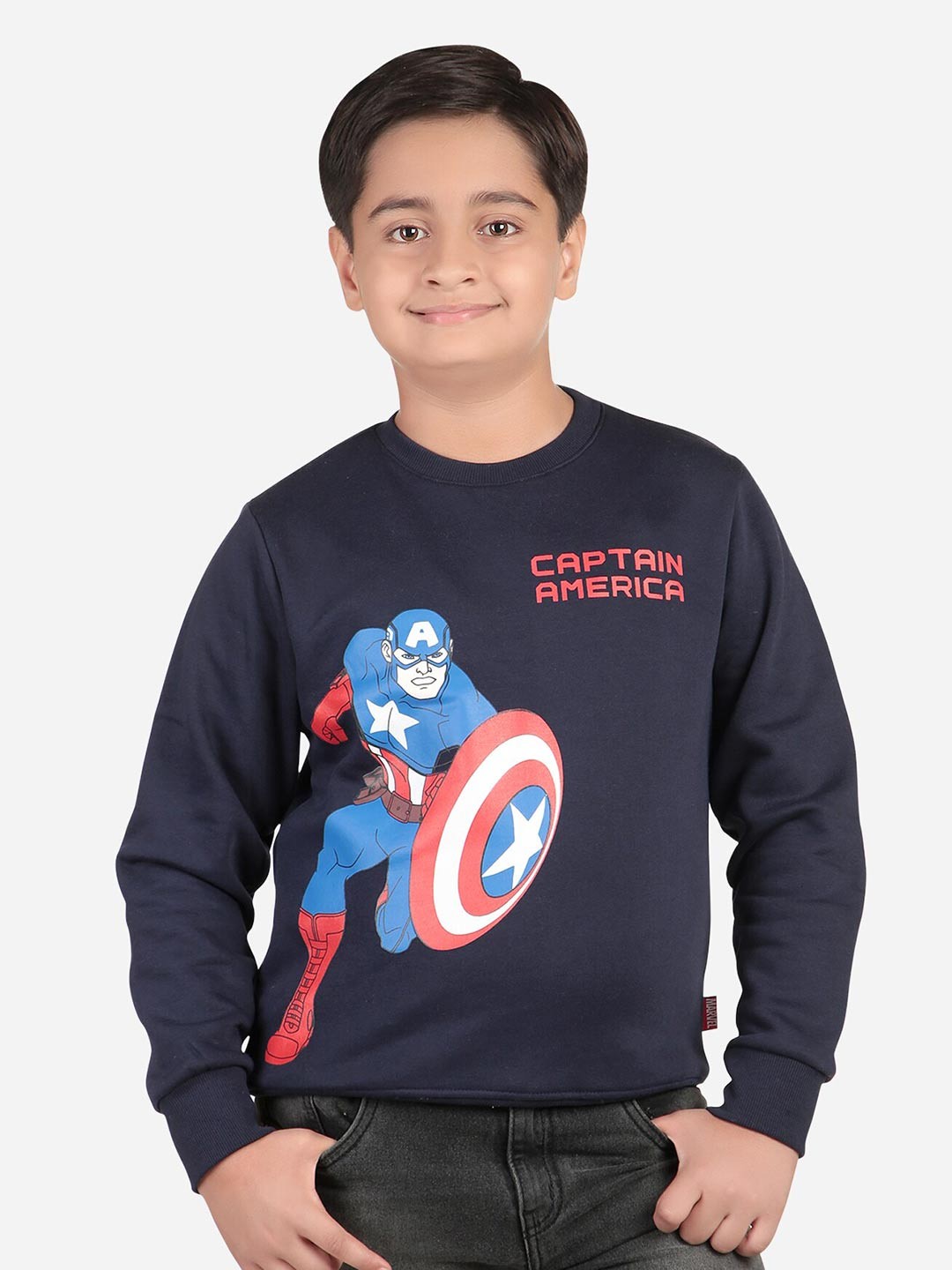 

Bodycare Kids Boys Captain America Printed Long Sleeves Fleece Pullover, Navy blue