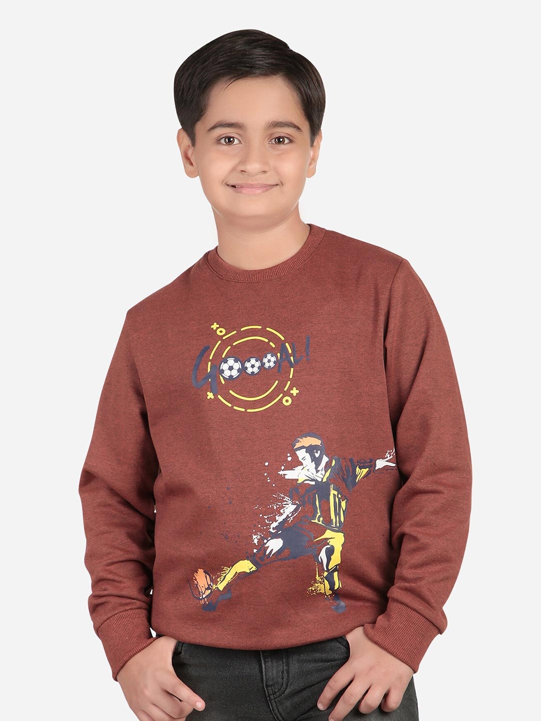 

Bodycare Kids Boys Round Neck Printed Fleece Sweatshirt, Brown