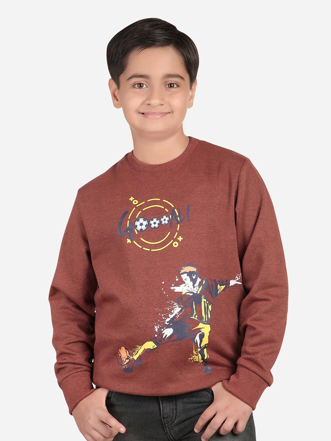 

Bodycare Kids Boys Round Neck Printed Fleece Sweatshirt, Brown