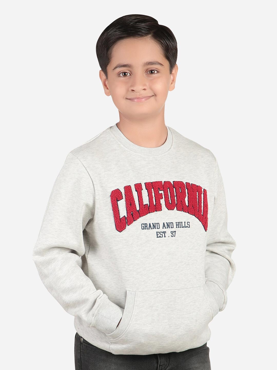 

Bodycare Kids Boys Typography Printed Pullover Fleece Sweatshirt, Grey