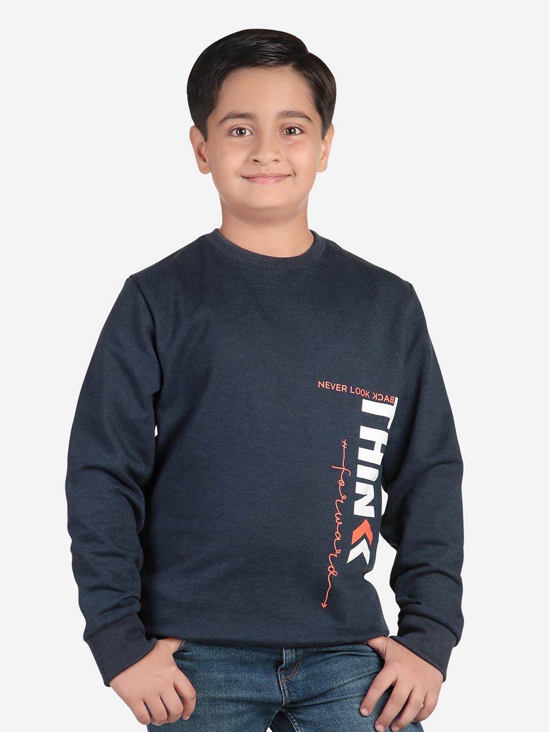 

Bodycare Kids Boys Typography Printed Fleece Sweatshirt, Navy blue