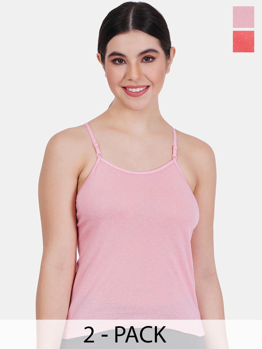 

Reveira Pack Of 2 Printed Non-Padded Camisoles, Pink
