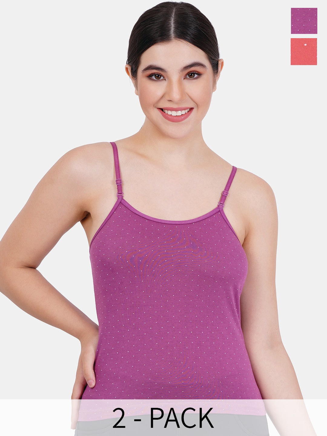 

Reveira Pack Of 2 Printed Non Padded Camisoles, Purple