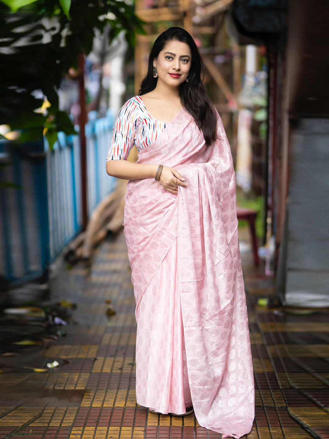 

STAVA CREATION Ethnic Motifs Woven Design Saree, Pink