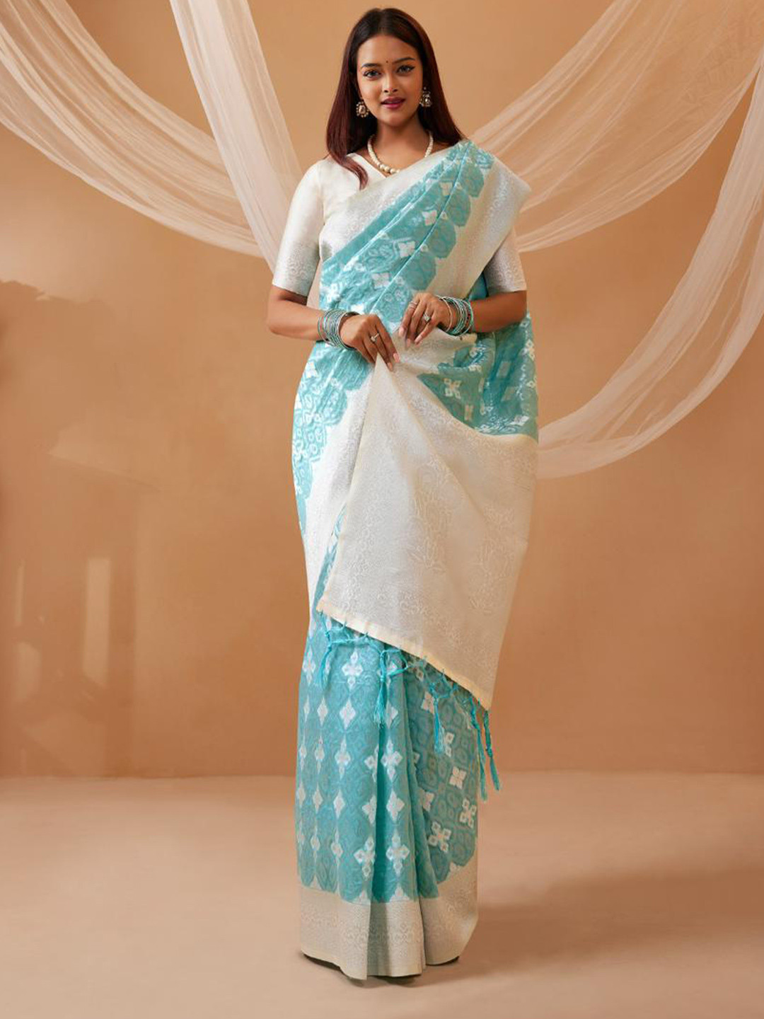 

STAVA CREATION Ethnic Motifs Woven Design Saree, Blue