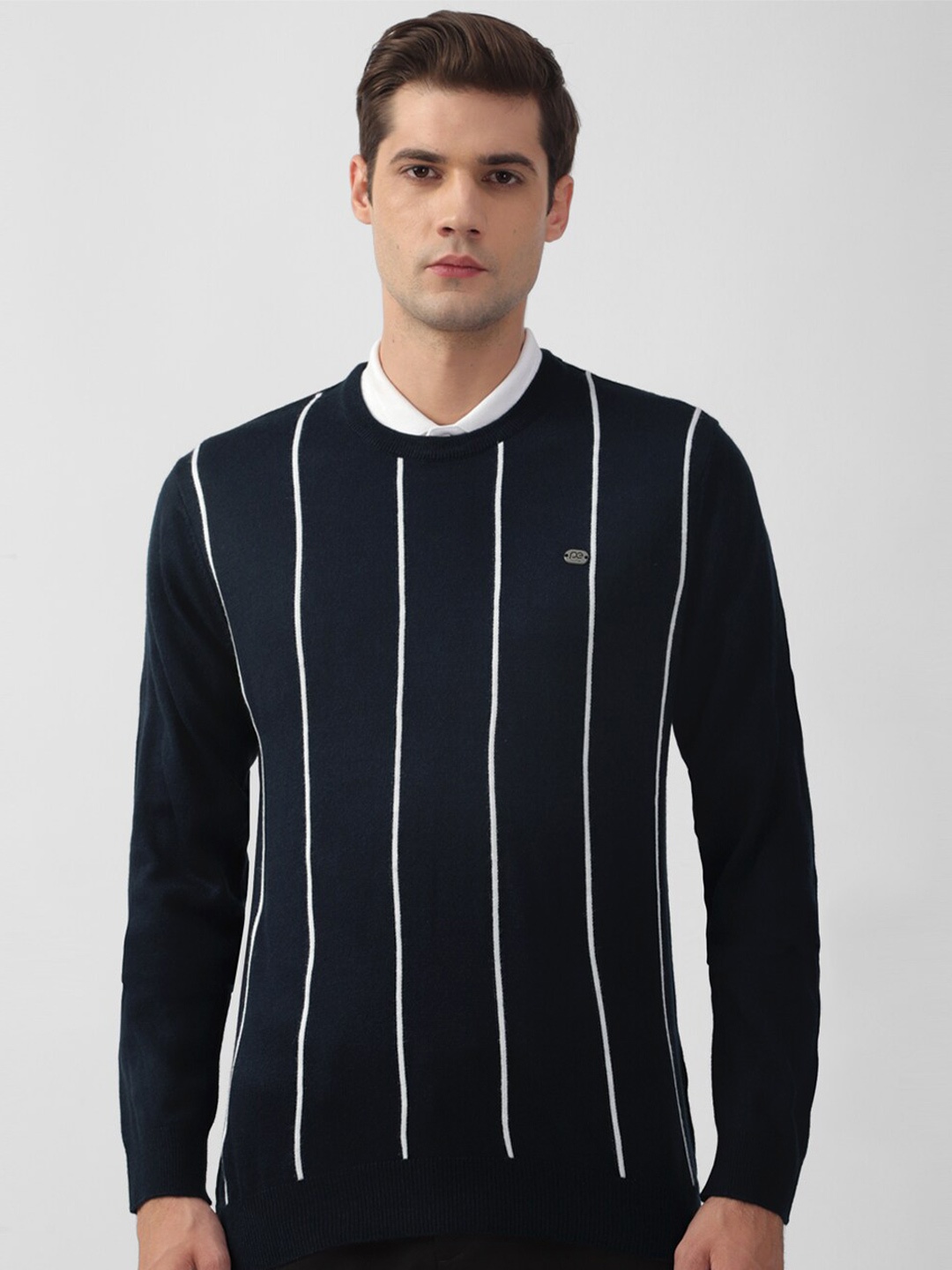 

Peter England Casuals Striped Pure Acrylic Pullover, Navy blue