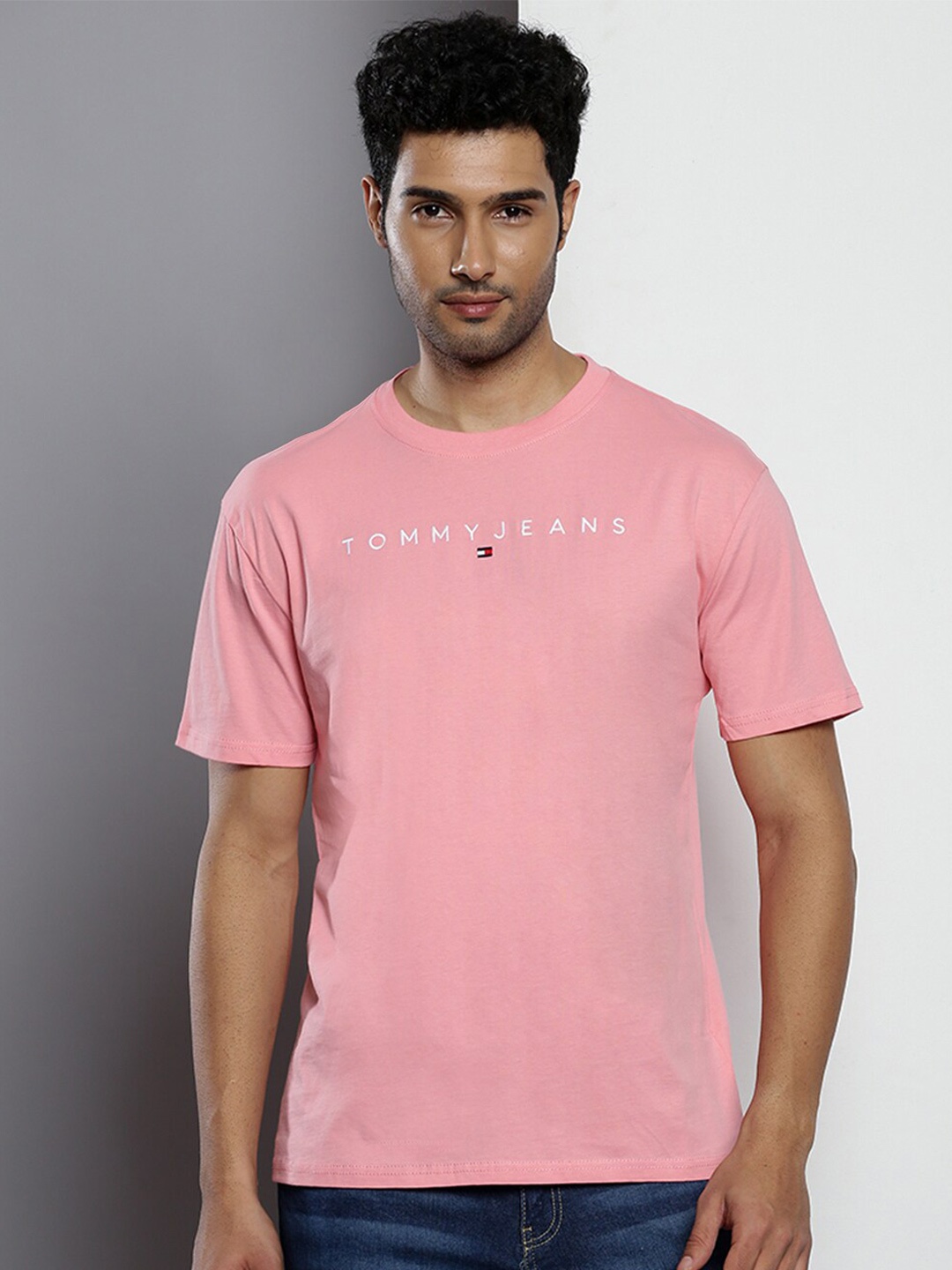 

Tommy Hilfiger Typography Printed Round Neck Short Sleeves Pure Cotton T-shirt, Pink