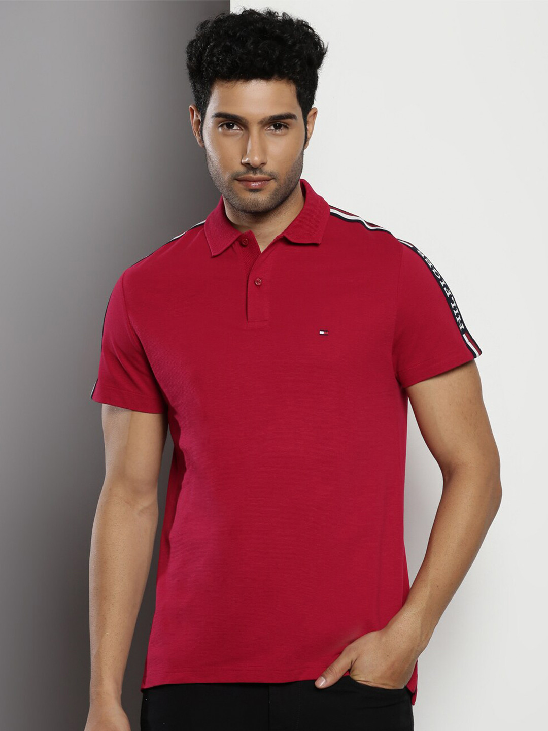

Tommy Hilfiger Polo Collar Short Sleeves Pure Cotton T-shirt, Burgundy
