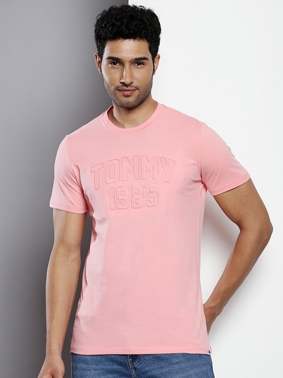 

Tommy Hilfiger Round Neck Self Design Short Sleeves T-shirt, Pink