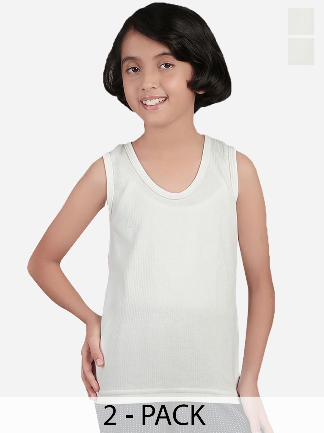 

BODYCARE INSIDER Kids Pack Of 2 Round Neck Sleeveless Cotton Thermal Tops, Off white