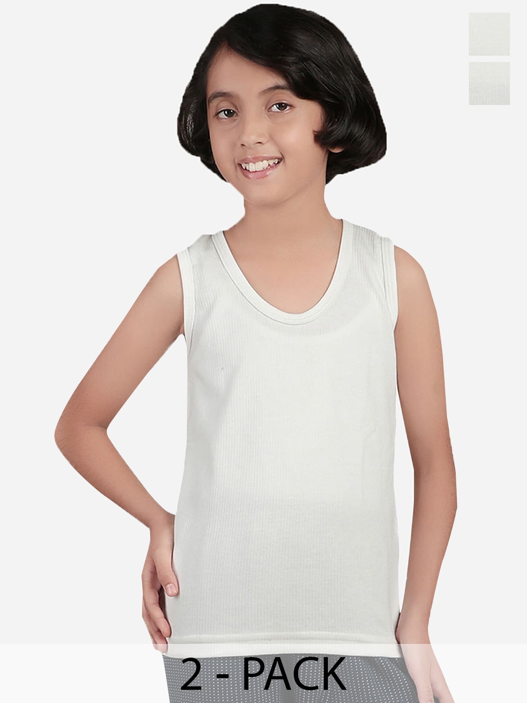 

BODYCARE INSIDER Kids Pack Of 2 Round Neck Sleeveless Cotton Thermal Tops, Off white