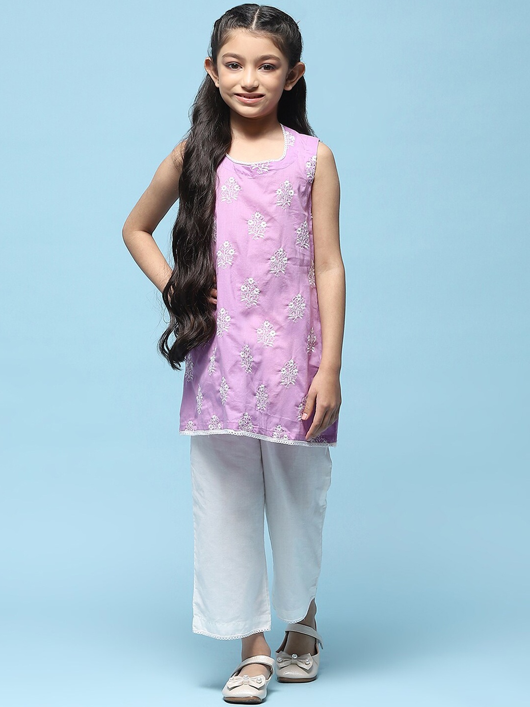 

Biba Girls Floral Embroidered Straight Kurta With Palazzo, Purple