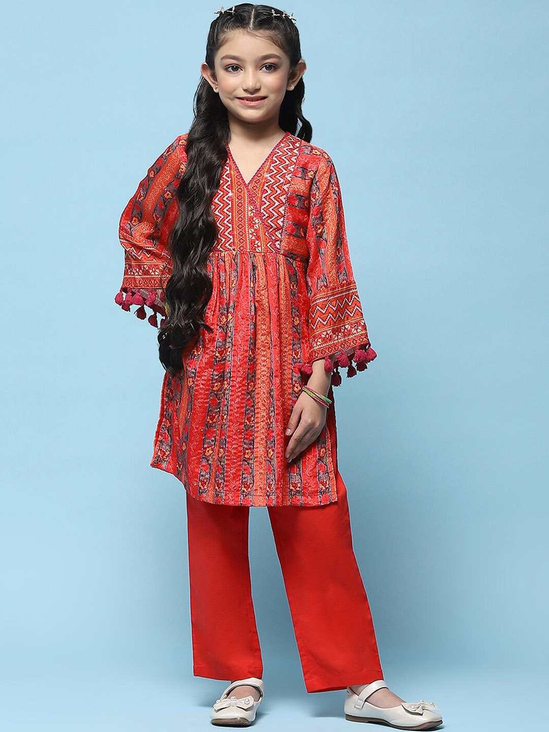 

Biba Girls Floral Printed Kurta with Trouser, Red