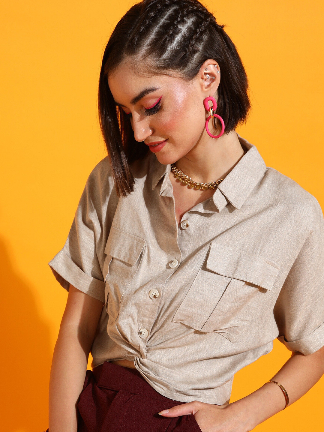 

SHECZZAR Women Beige Opaque Casual Shirt