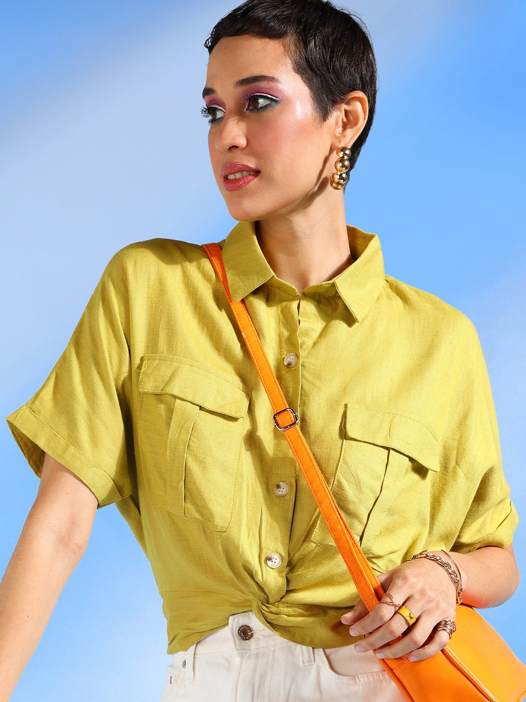 

SHECZZAR Green Cotton Casual Shirt