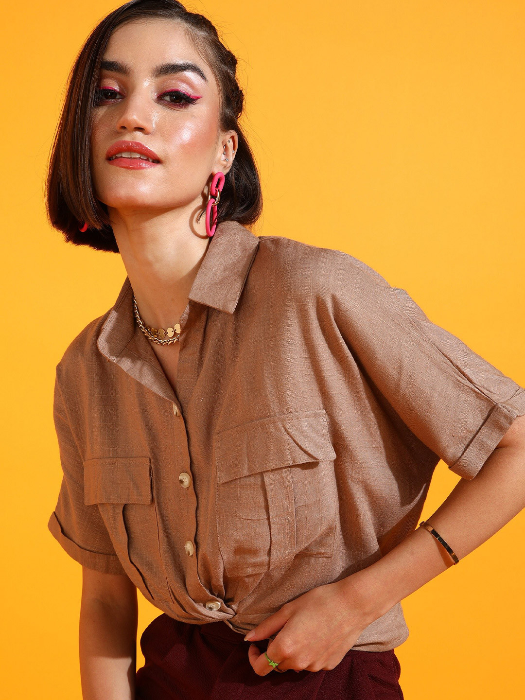 

SHECZZAR Women Brown Opaque Casual Shirt
