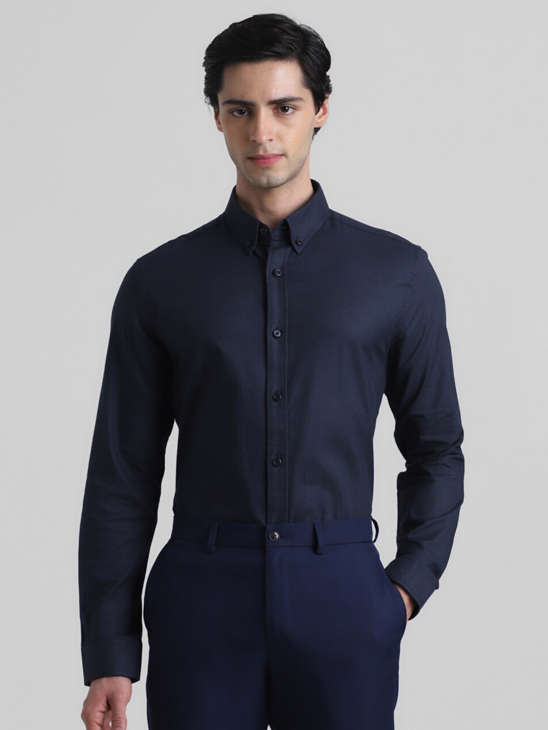 

Jack & Jones Button-Down Collar Cotton Casual Shirt, Navy blue