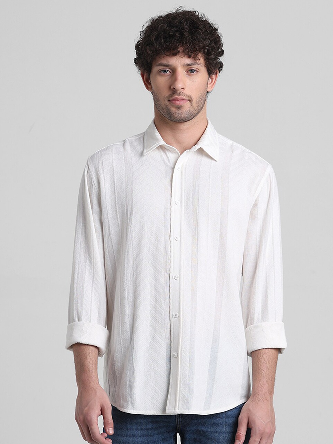 

Jack & Jones Self Design Spread Collar Casual Shirt, White