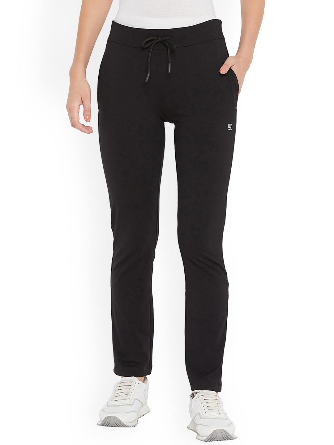 

URKNIT Women Mid Rise Cotton Sports Track Pants, Black