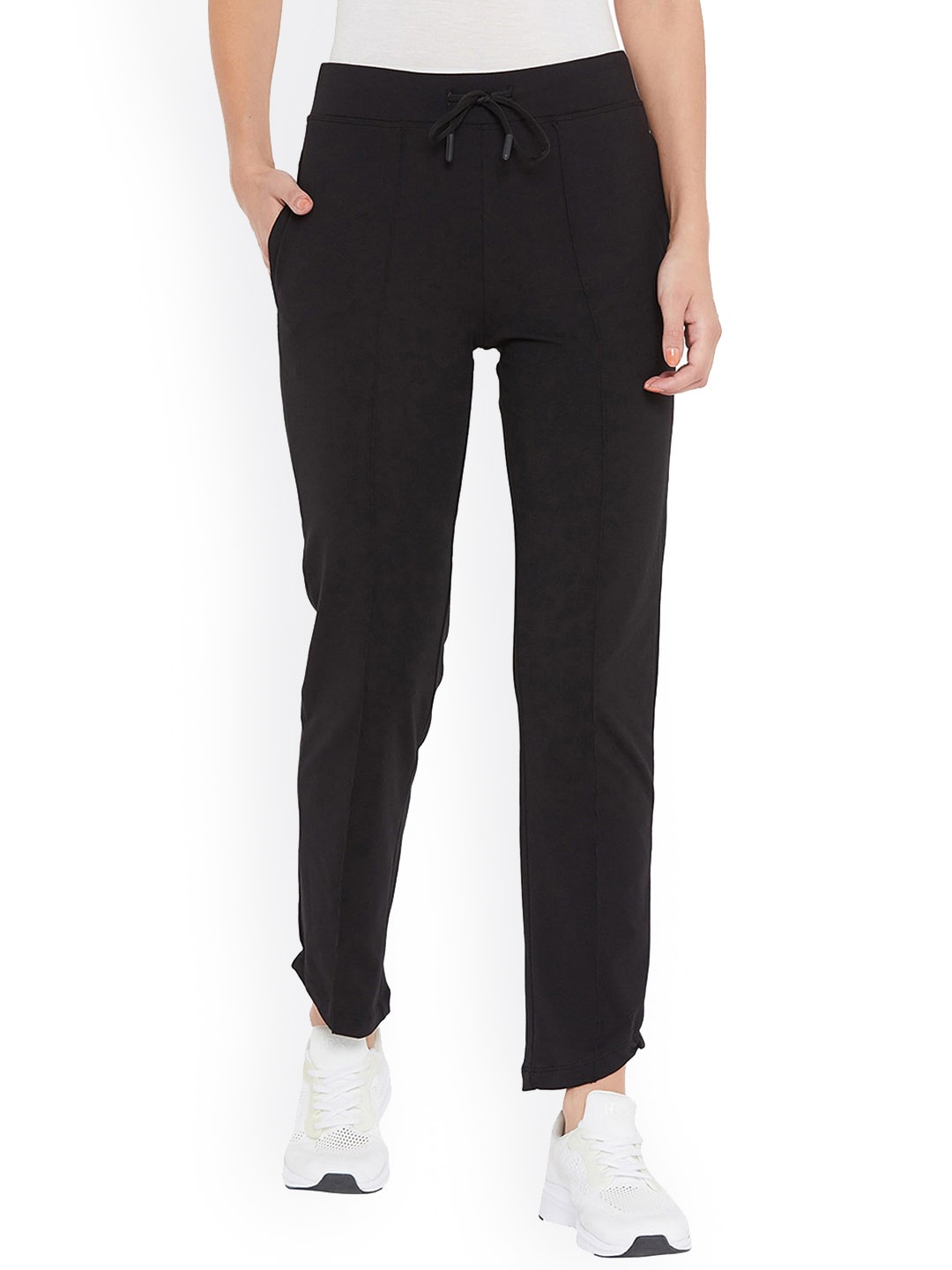 

URKNIT Women Mid Rise Cotton Track Pants, Black