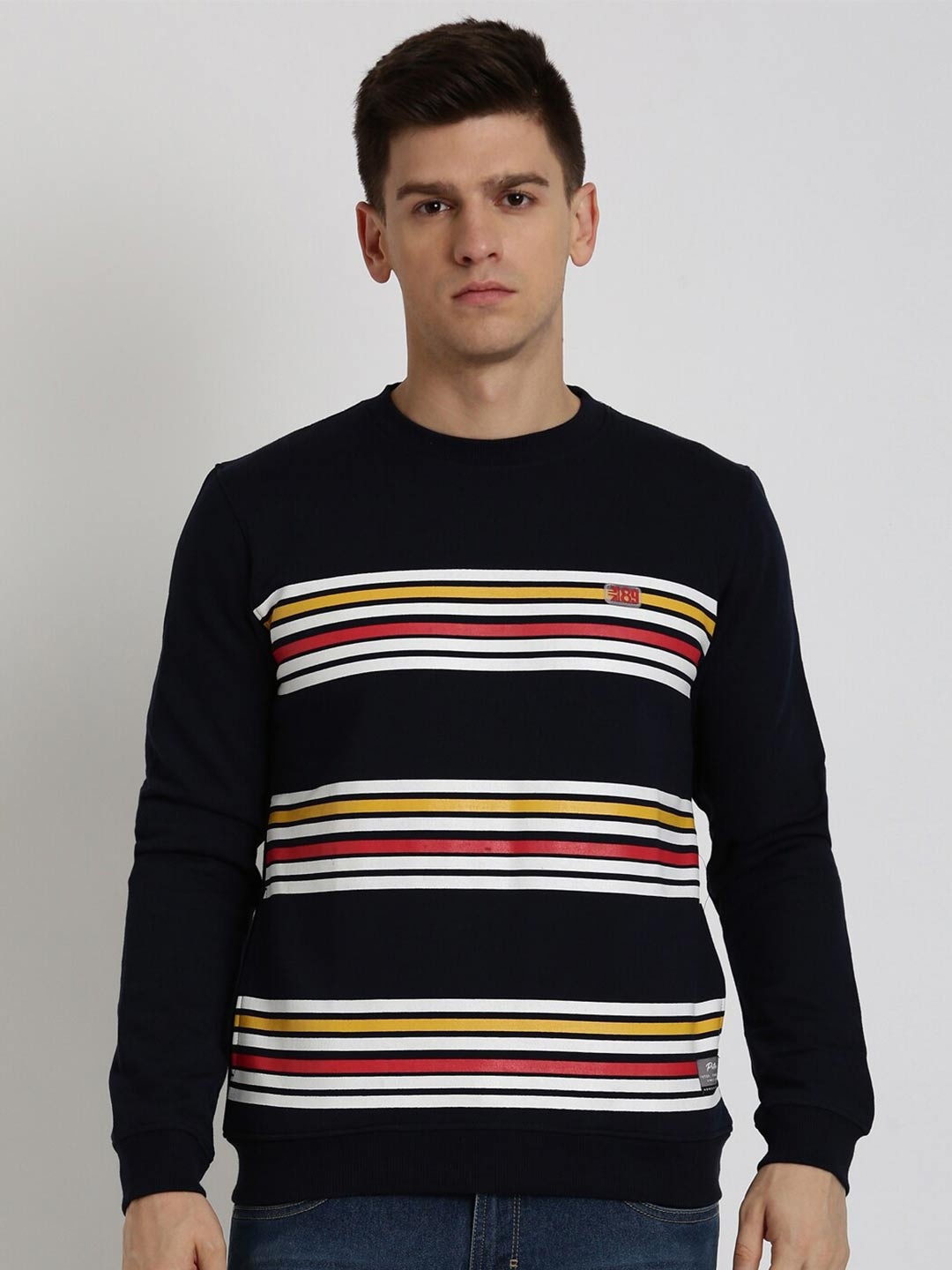 

Peter England Casuals Striped Long Sleeves Pullover, Black