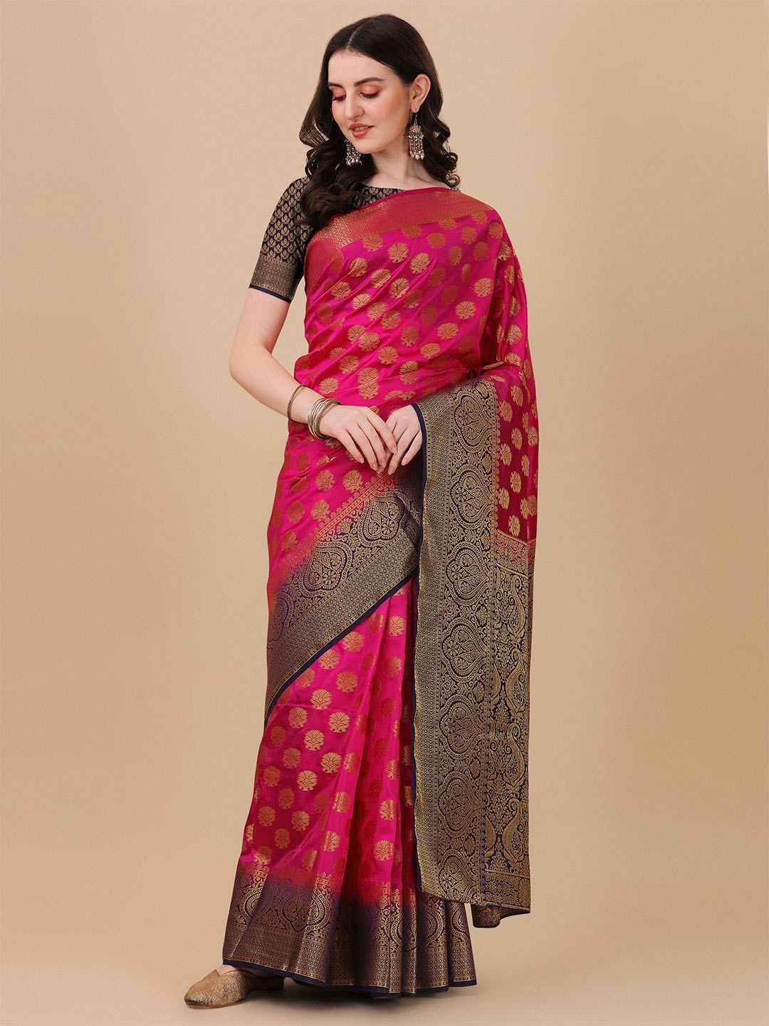 

ANISSA SAREE Ethnic Motifs Woven Design Zari Banarasi Saree, Pink