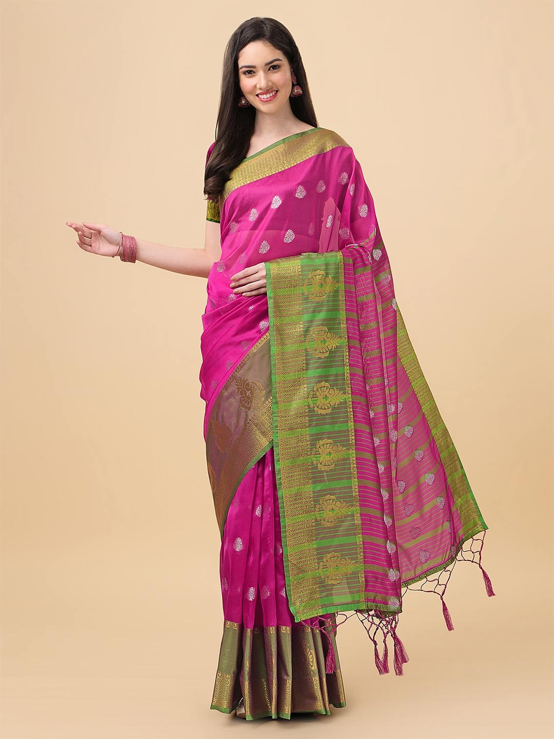 

ANISSA SAREE Ethnic Motifs Woven Design Zari Banarasi Saree, Pink