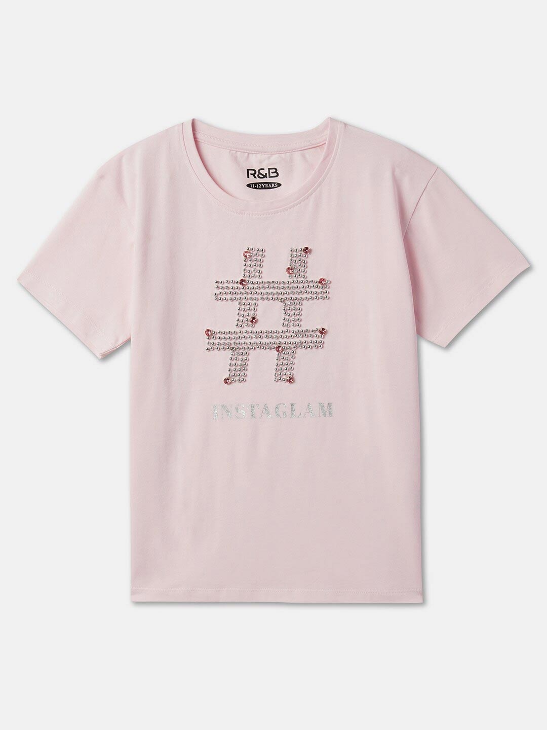 

R&B Girls Embellished Cotton Top, Pink